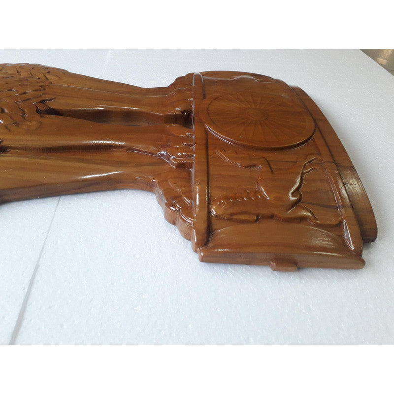 2 Feet LARGE Indian National Emblem Wall Plaque - Teak Wood - 3D Engraving Work (3778)