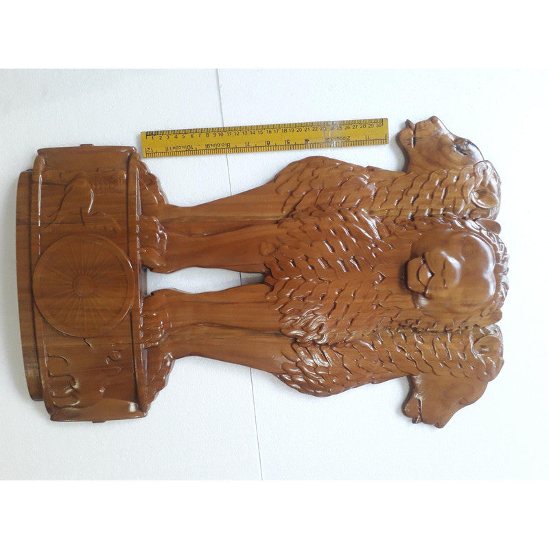 2 Feet LARGE Indian National Emblem Wall Plaque - Teak Wood - 3D Engraving Work (3778)