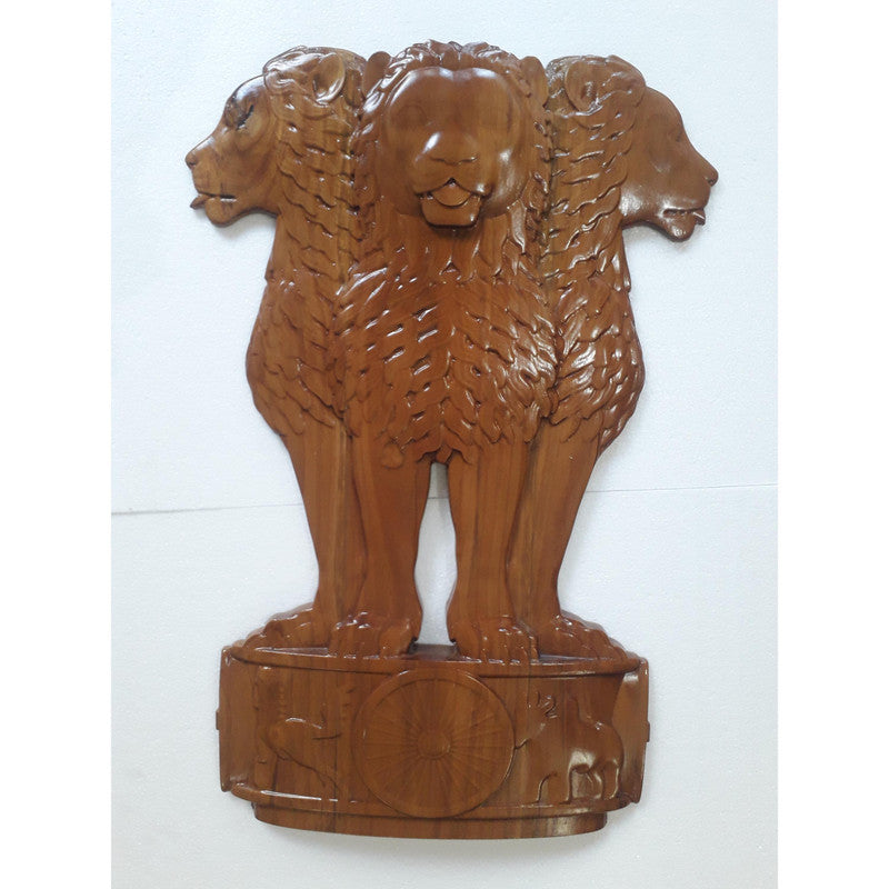 2 Feet LARGE Indian National Emblem Wall Plaque - Teak Wood - 3D Engraving Work (3778)