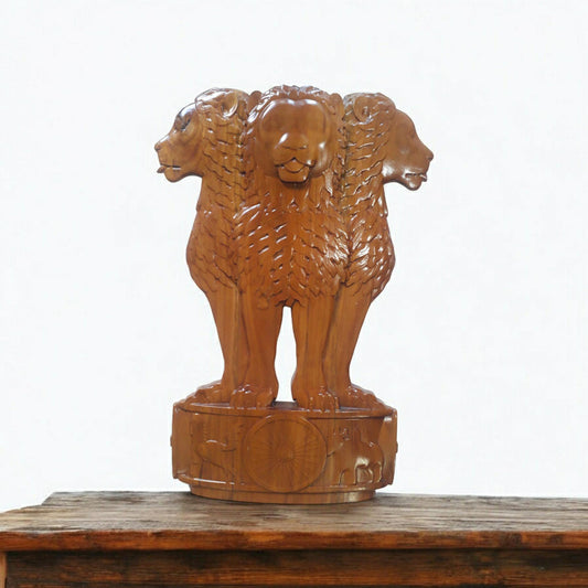 2 Feet LARGE Indian National Emblem Wall Plaque - Teak Wood - 3D Engraving Work (3778)