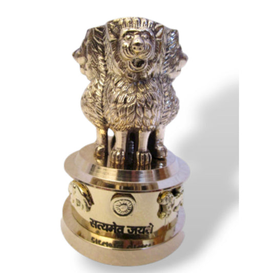 4" Brass Ashoka Stambh Emblem India Ashok Stambh Sculpture Home Office Desk (807)
