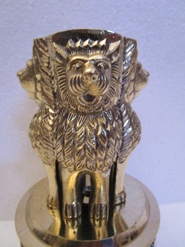 6" Brass Ashok Stambh Indian National Emblem | Ashoka Chakra Office Desk Memento (842)