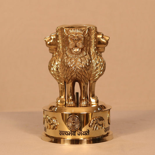6" Brass Indian NATIONAL Emblem - Republic of INDIA - Ashok STAMBH Statue (842)