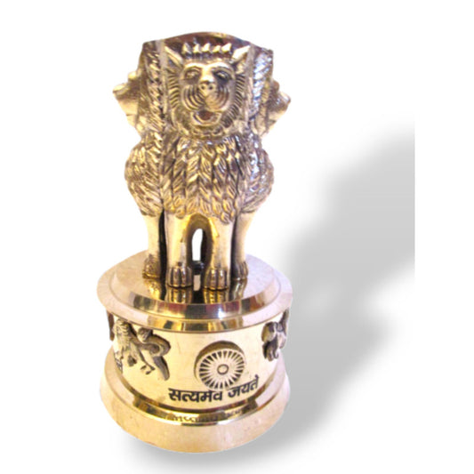 6" Brass Ashoka Stambh Emblem India Ashok Stambh Sculpture Home Office Desk (842)