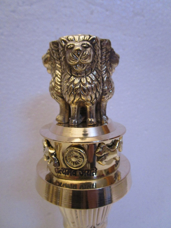 11" Brass Ashoka Stambh Emblem India Ashok Stambh Sculpture Home Office Desk (856)