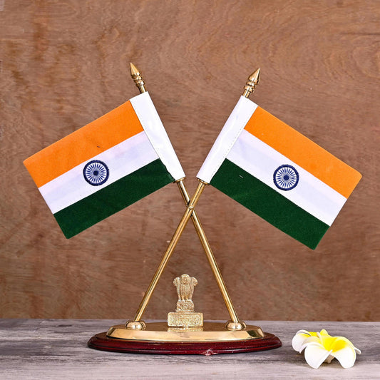 BRASS India National FLAG Memento Sculpture Home Office Desk Artwork Showpiece Rare (884)
