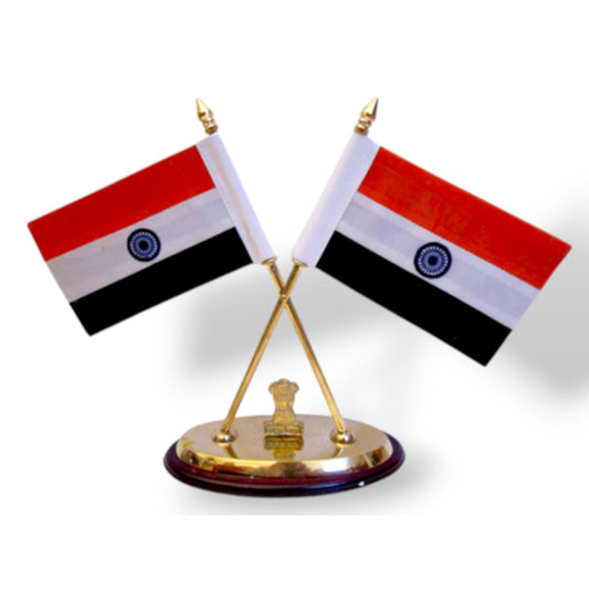 BRASS Indian NATIONAL Emblem with FLAG - BRASS - Republic of INDIA - Table Decor (884)