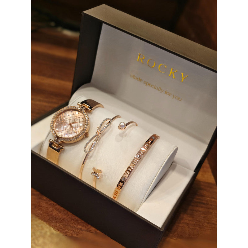 Executive Class Wrist Watch with Three Bracelet for Women Girls - Fashion Collection (9288)