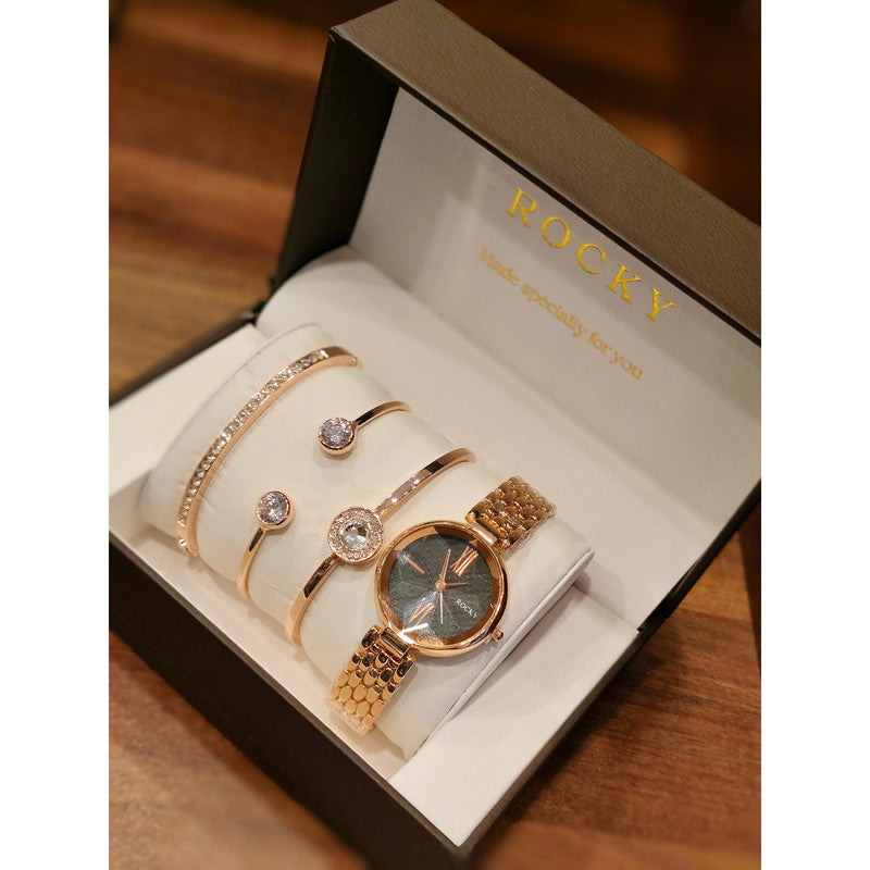 Executive Class Wrist Watch with Three Bracelet for Women Girls - Fashion Collection (9290)