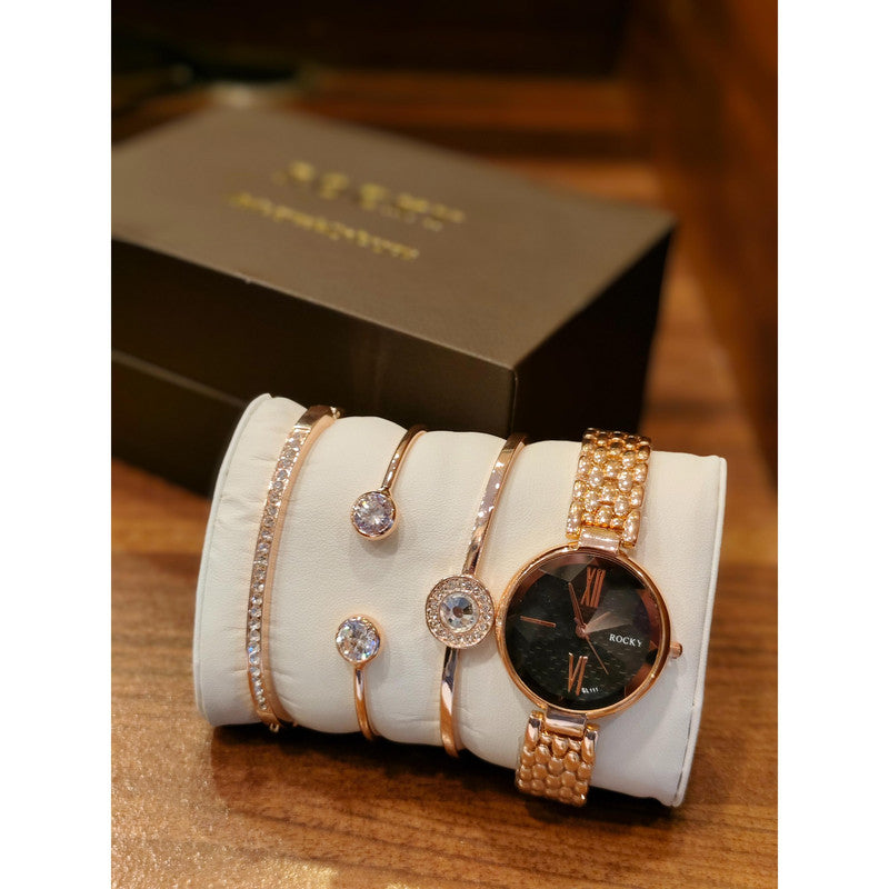Executive Class Wrist Watch with Three Bracelet for Women Girls - Fashion Collection (9290)