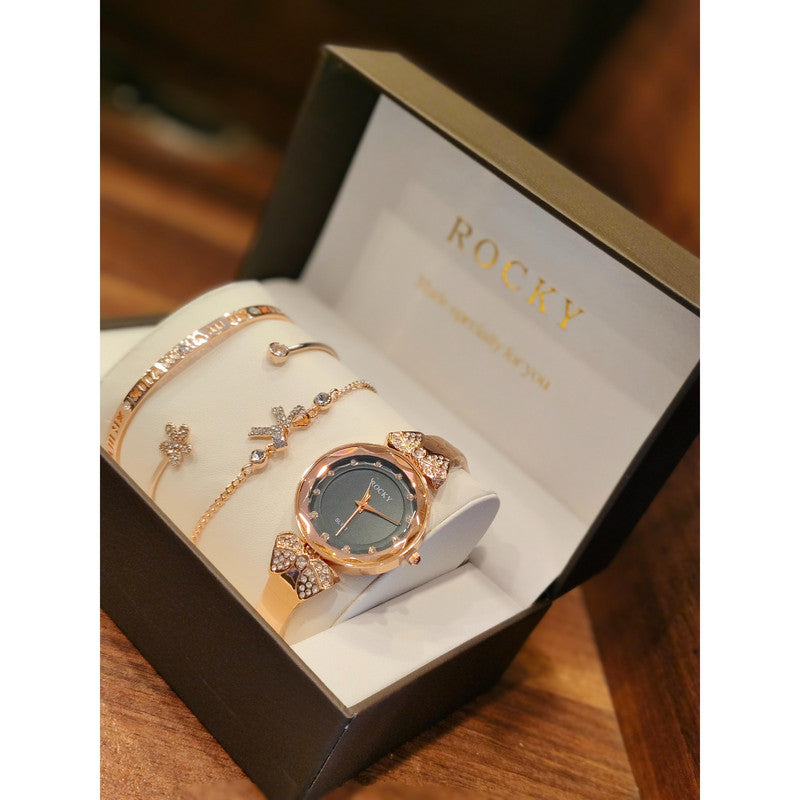Executive Class Wrist Watch with Three Bracelet for Women Girls - Fashion Collection (9294)