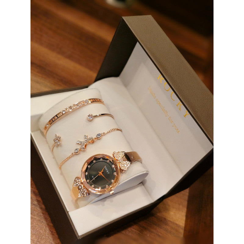Executive Class Wrist Watch with Three Bracelet for Women Girls - Fashion Collection (9294)