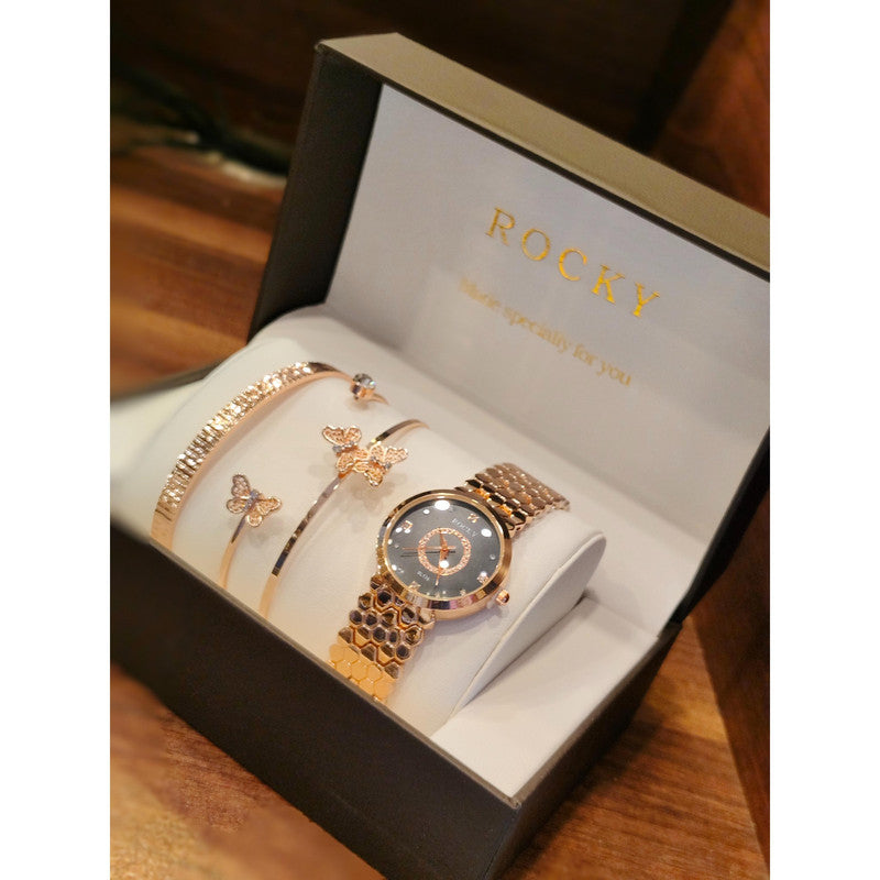 Executive Class Wrist Watch with Three Bracelet for Women Girls - Fashion Collection (9298)