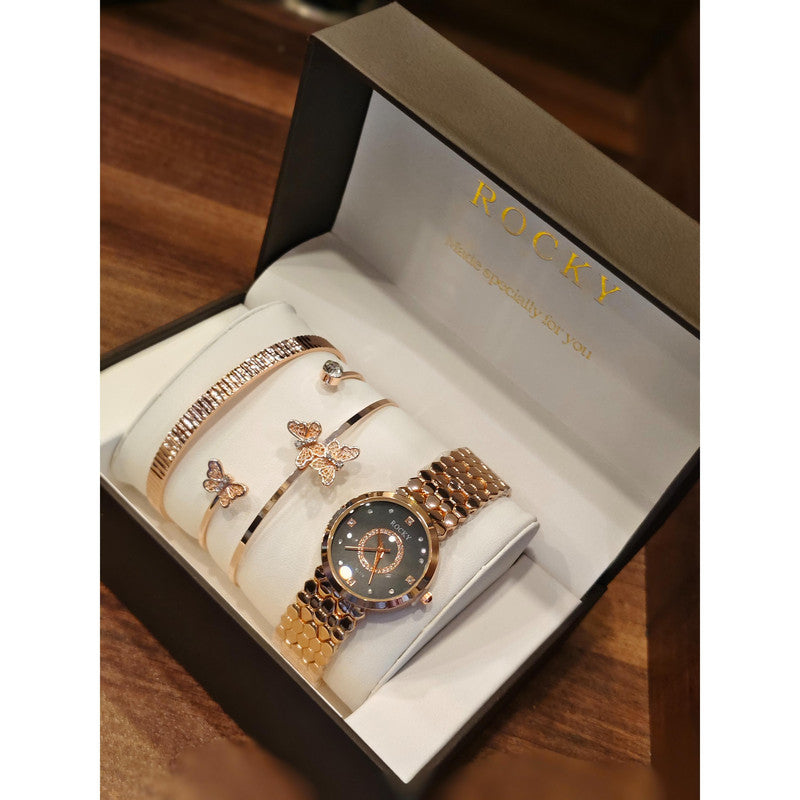 Executive Class Wrist Watch with Three Bracelet for Women Girls - Fashion Collection (9298)