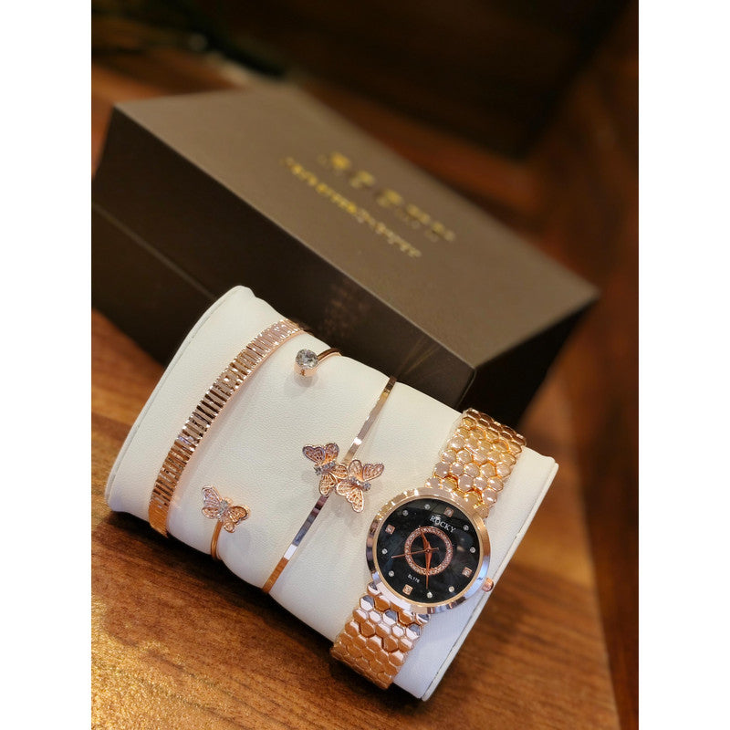 Executive Class Wrist Watch with Three Bracelet for Women Girls - Fashion Collection (9298)