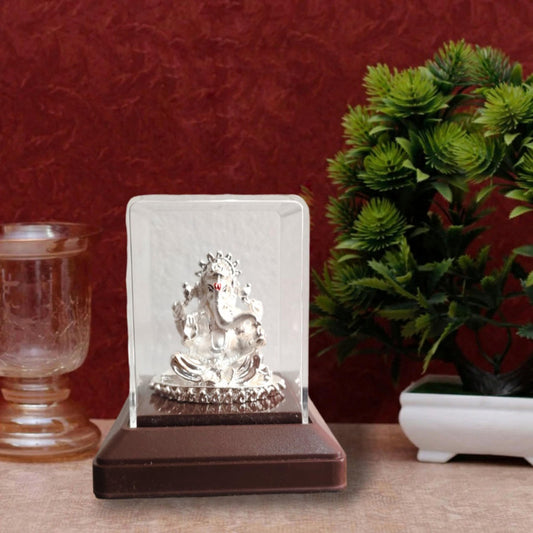 Silver Plated Beautiful Lord Ganesha with Acrylic Base Idol Decorative Showpiece (1926)