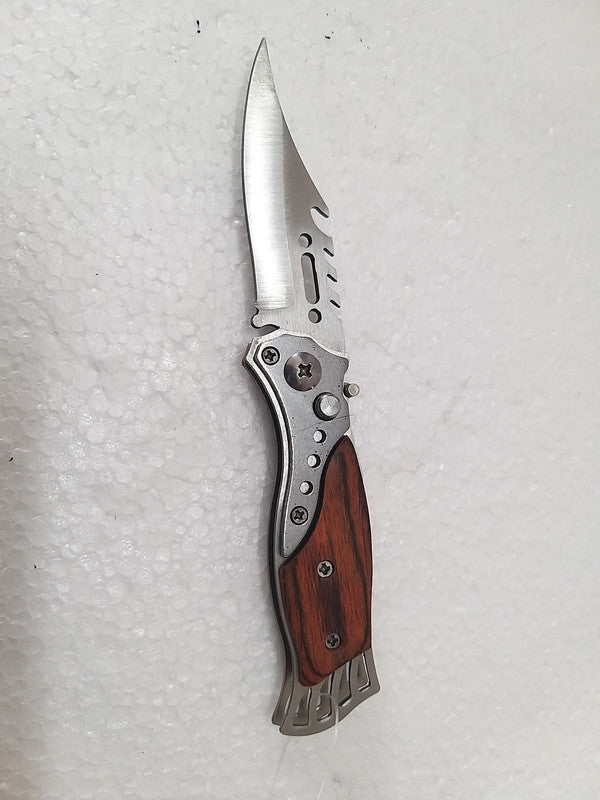 Mini Wooden Finished Foldable Pocket Camping Knife - Length 6.5 Inches when OPEN  (2123)
