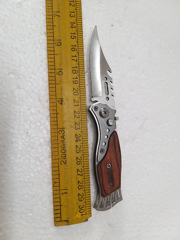 Mini Wooden Finished Foldable Pocket Camping Knife - Length 6.5 Inches when OPEN  (2123)