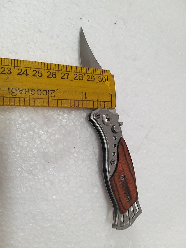 Mini Wooden Finished Foldable Pocket Camping Knife - Length 6.5 Inches when OPEN  (2123)